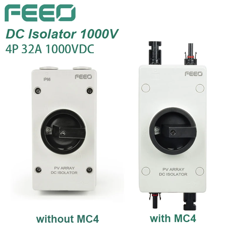 

FEEO 4P PV DC 1000V 32A IP66 Photovoltaic Electrical Isolator Switch Waterproof Rotating Handle Isolator Rotary Electrical Solar