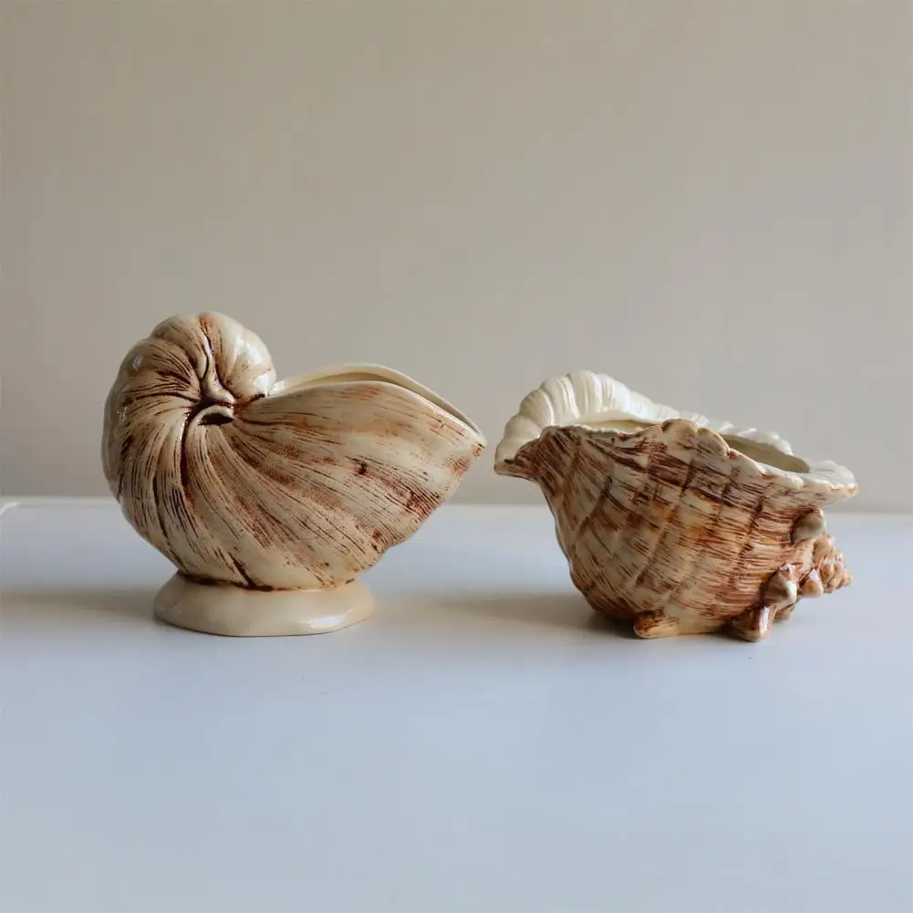 Creative Conch Ceramic Mug Tropical Bar Cocktail Glass with Natural Texture Decorative Seashell Flower Pot Home Decor