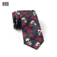 Corbata con estampado de calavera para hombre, accesorios de camisa de traje, regalo de Navidad para adultos, poliéster, cuerpo estrecho, corbata de negocios de boda
