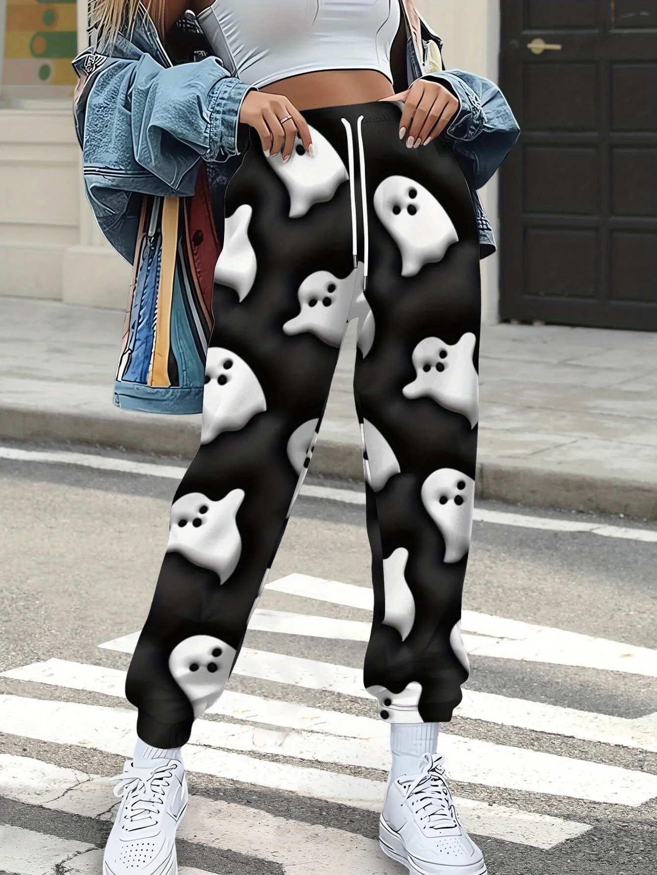 2026 autumn and winter new women's pants street fashion casual comfortable versatile 3D ghost pattern print