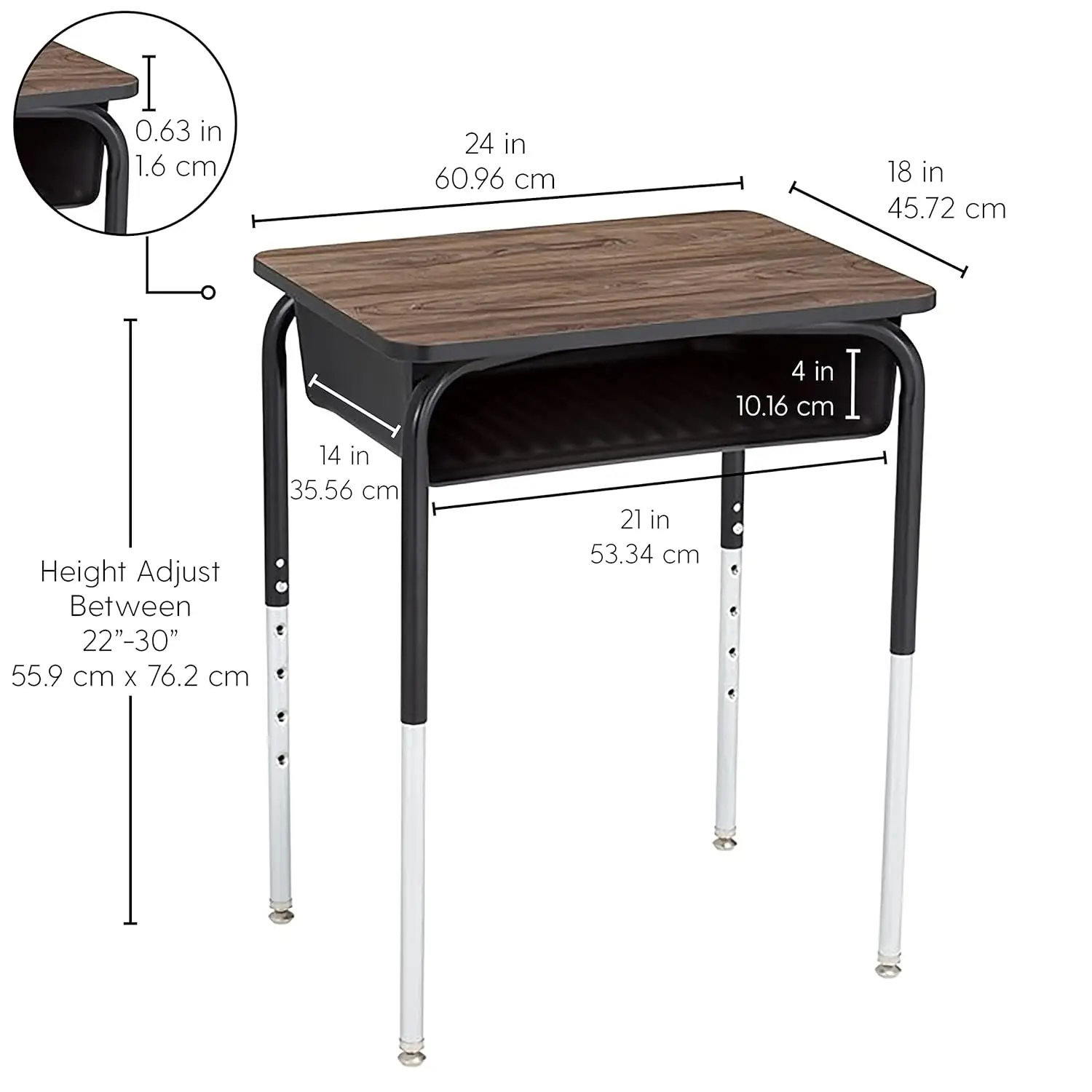 Factory Direct Partners Open Front Desk (18 x 24 in) with Black Plastic Book Box Storage,Adjustable Swivel Glide Legs, Height Ad