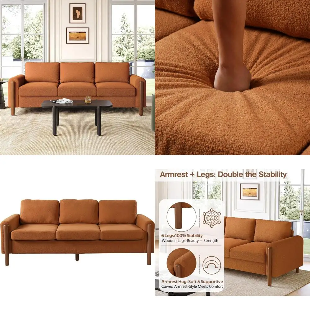 

Обитый тканью 3-местный диван оранжевого цвета, с деревянным каркасом, удобный для гостиной, спальни или домашнего офиса