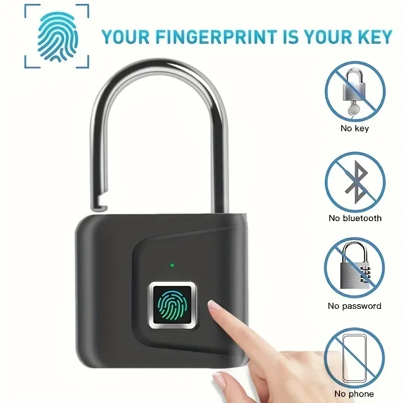 

USB Rechargeable Fingerprint Smart Padlock Keyless Door Lock Portable Fingerprint Lock for Bag Drawer Suitcase Gym School