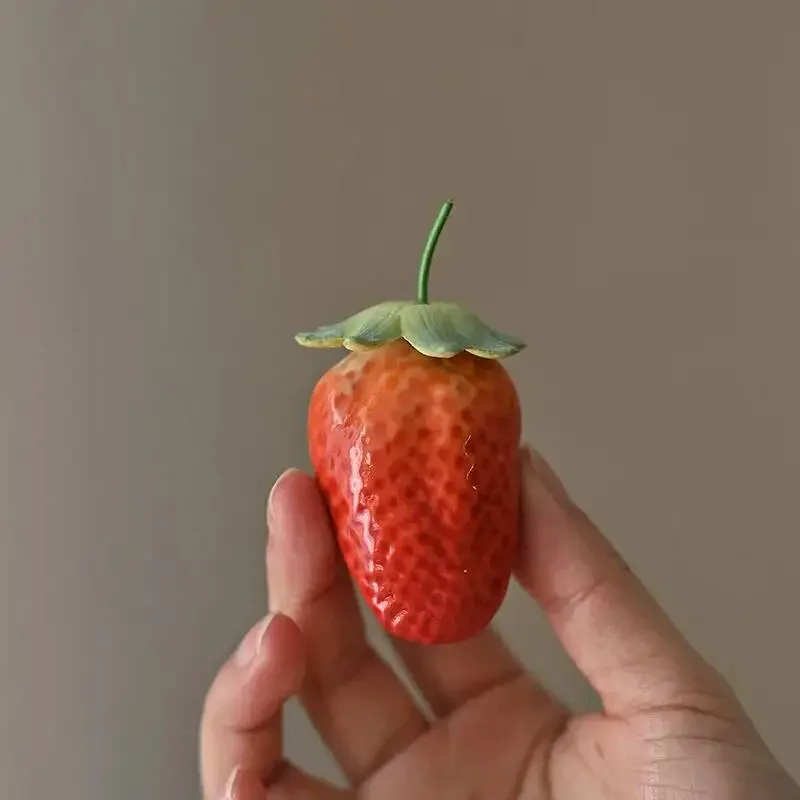 Ceramic Ornament Artificial Fruit Sculpture Strawberries Persimmon Tea Caddy Storage Tank Table Crafts Home Decoration