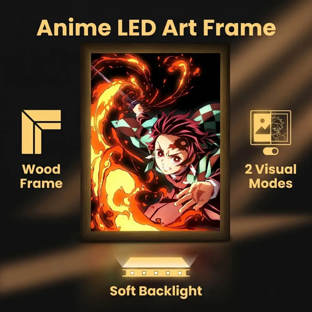 Led Light Painting Photo Frame USB Nightlight Anime Figure Tanjirou Zenitsu Mitsuri for Room Wall Art Home Decor Gifts Moon Lamp view 6