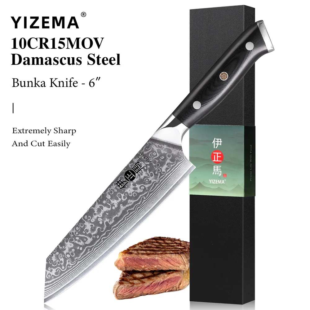YIZEMA 6-inch Japanese Style Bunka Knife High Quality Damascus Steel Slicer Meat Utility Fruit Professional Kitchen Chef Knives