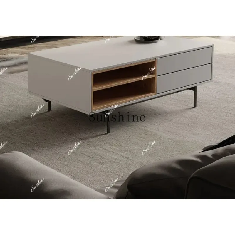 

Modern simple living room household light luxury rectangular storage solid wood coffee table FT