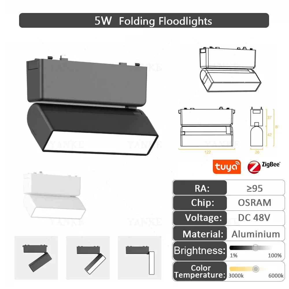 6 mm spoorlicht led magnetische rail plafondlamp systeem tuya smart home life zigbee dimbare lamp spotlight opbouw DC48V zwart w - afbeelding 1