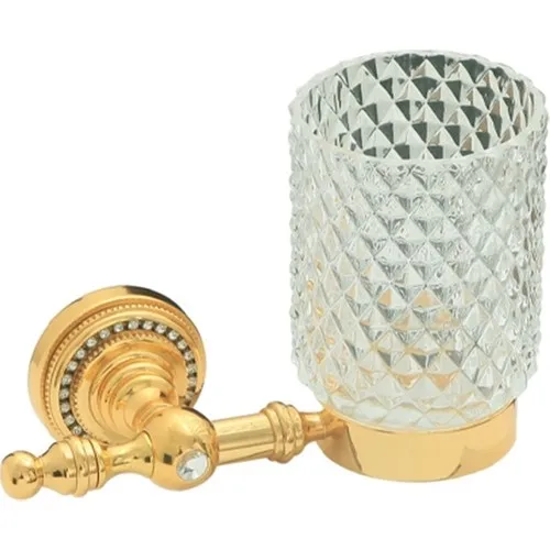 Voque Gold Mounted Brass-B. Glass-Stone Pattern Tooth Brush Holder 7806