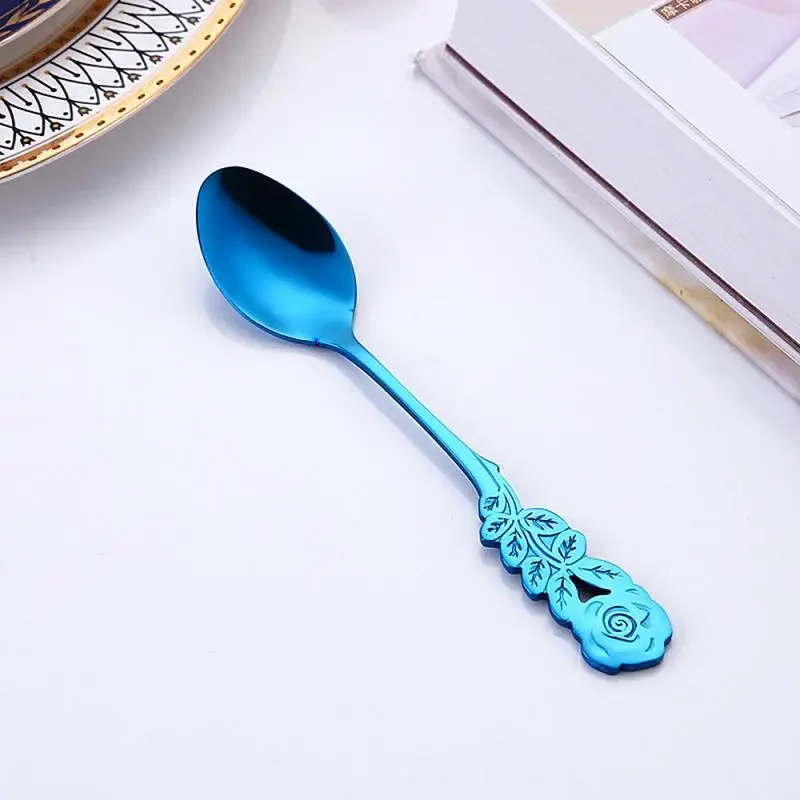 Tea Spoon Long Handle Coffee Scoop Plated Rose Teaspoon Ice Cream Dessert Spoons Sugar Stiring Spoon Kitchen Accessories