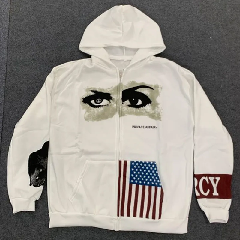 Otoño Invierno americano INS arte retrato impresión calle Hip Hop Punk manga larga suelta cremallera Sudadera con capucha Harajuku Casual mujer abrigo