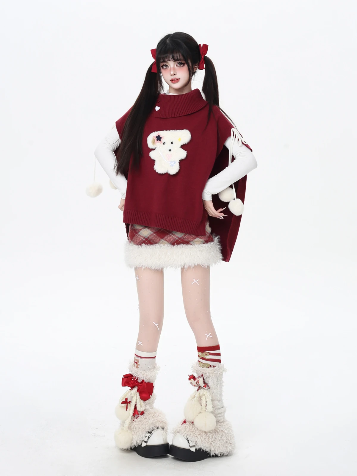 Weihnachten Süße Cool Girl Plüsch Hund Gestrickte Pullover Capes Lose Beiläufige Vielseitige High Neck Gestrickte Pullover Schal Winter Frauen