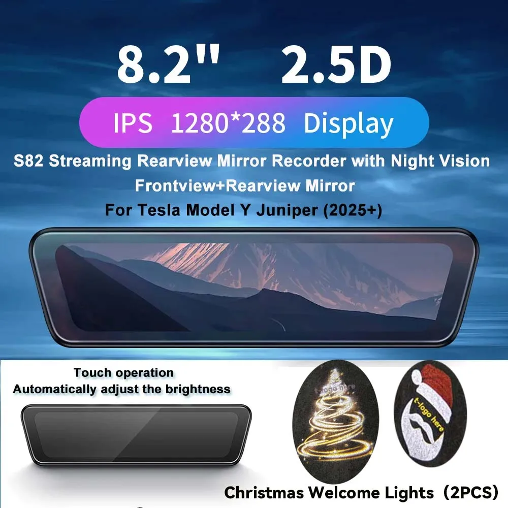 

S82 Stream Rearview Mirror Recorder for Model Y Juniper Front Rear Dashcam Camera Drive Recorder with Night Vision Accessories