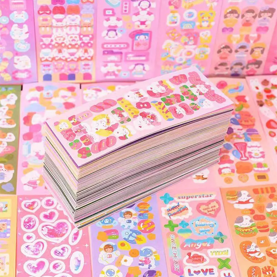 200 Pcs Cartoon Graphic Sticker Send Tweezers DIY Multifunction Non-repeating Sticker For Student Stationery