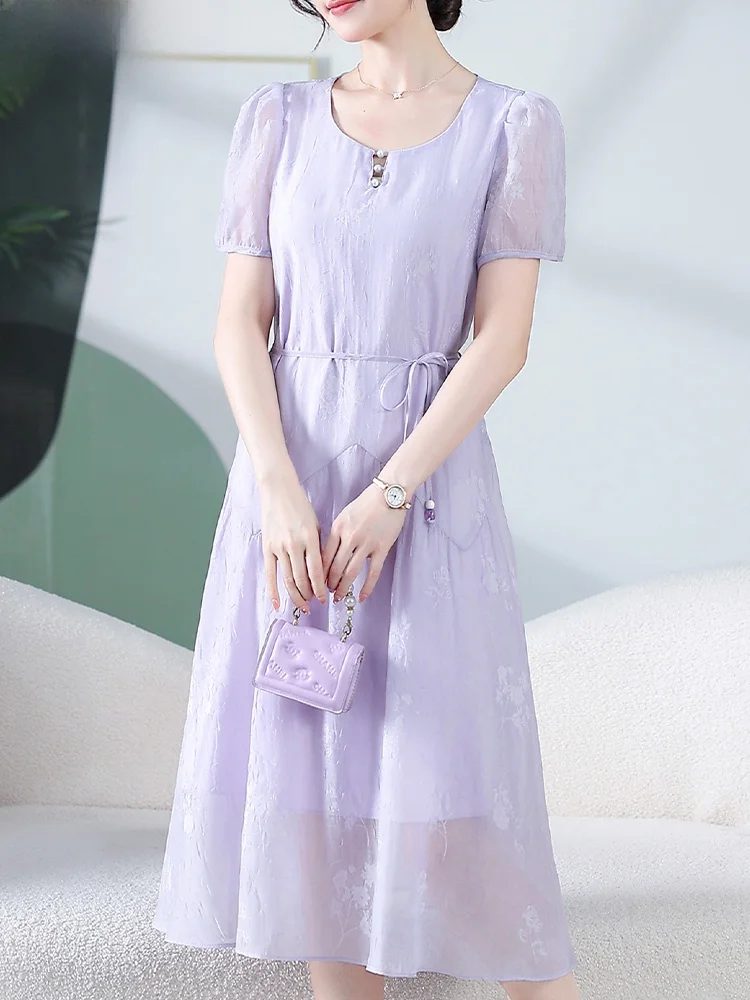 

Ele Summer Dr for Middle-Aged Women ort Sve Long Dr Faionable And Women's Clothing Korean Sle Loose Fit