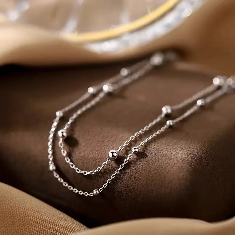 

Браслеты из стерлингового серебра 925 пробы для женщин и мужчин, модные аксессуары с двойным слоем бусин и подвесками, украшения для вечеринок, подарок