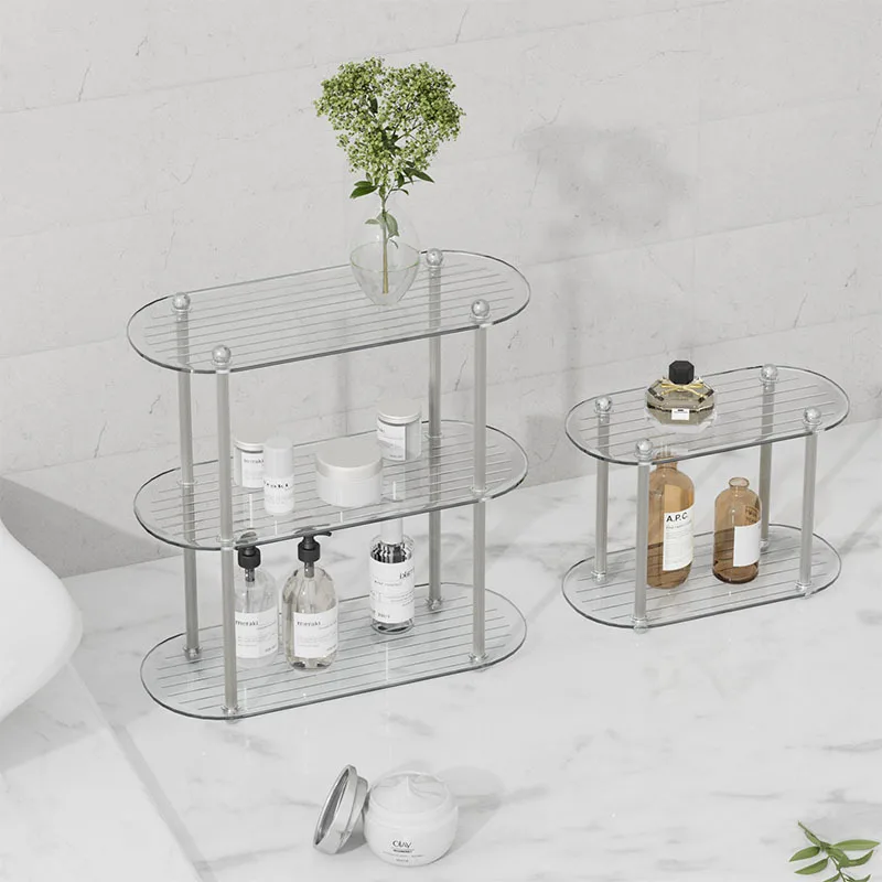 

Cosmetic Storage Box Bathroom Organizer Kitchen Organizer Tray Desktop Transparent Tiered Removable Modern Storage Shelf