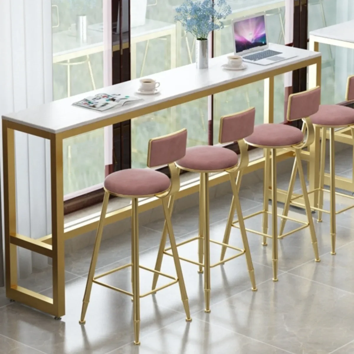 Bar table and chair combination Window commercial bar Milk tea coffee shop Wall high table Household slate long