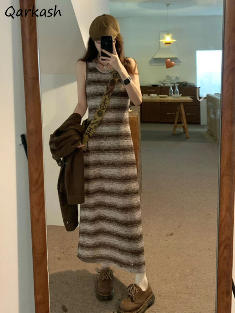 

Dresses Women Knitting Cozy Sleeveless Autumn Gentle Cool Fashionable Ulzzang Leisure Long Vestidos Harajuku Streetwear