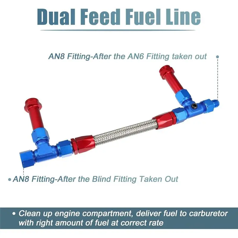 홀리 8AN 듀얼 피드 연료 라인용 4150 카뷰레터 연료 라인 키트 7/8인치 브레이디드 듀얼 인렛 연료 라인 키트-ABQU