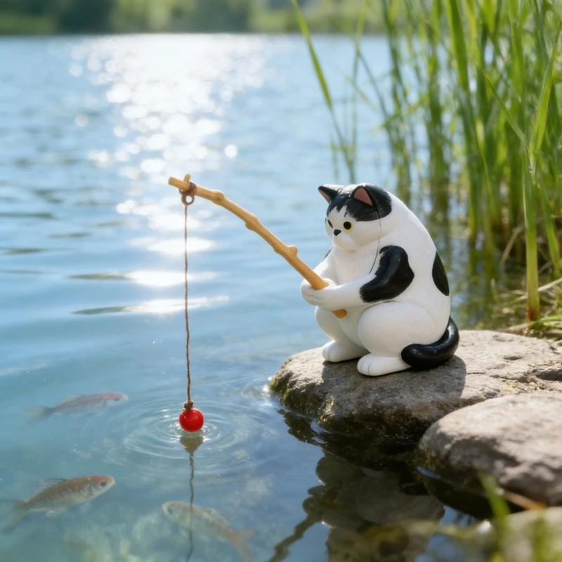 

Cute Cat Fishing Figurine, Aquarium Decoration Ornament, Relaxing Hanging Decor for Fish Tank, Lovely Pet Landscape Accessories