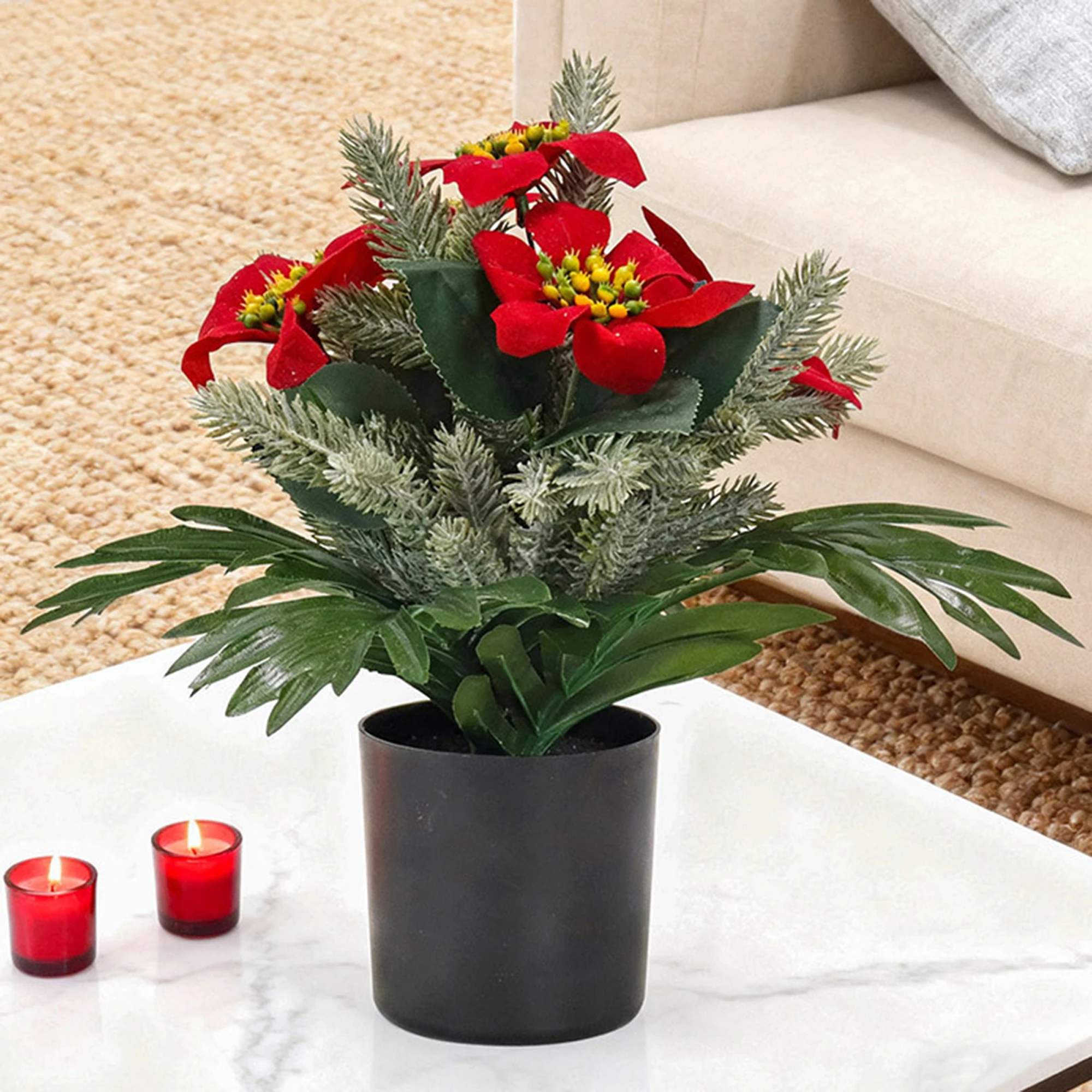 

Праздничные праздничные искусственные цветы пуансеттии, реалистичные искусственные ветки, рождественская цветочная композиция, домашний декор, идея подарка