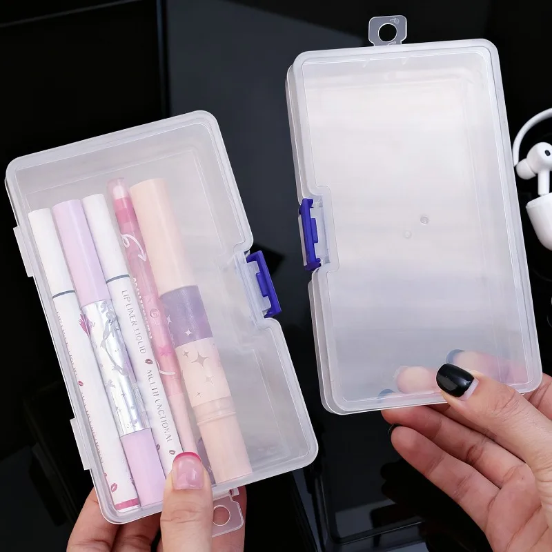 Clear Plastic Storage Box With Flap Lid Multi-purpose Lockable Container Case For Jewelry Pencils Sundries Home Organizer Box