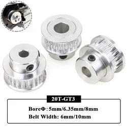 3Pcs 20Teeth 3GT Pulley Bore 5mm 6.35mm 8mm Width 6mm 10mm Timing Pulley GT3 20T Gear Wheel for 3D Printer Parts