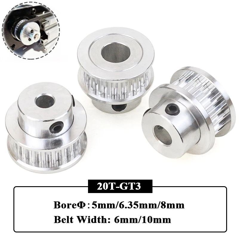 3 szt. Koło pasowe 3GT 20 zębów, otwór 5mm 6.35mm 8mm, szerokość 6mm 10mm, koło pasowe rozrządu GT3 20T, zębatka do części drukarki 3D