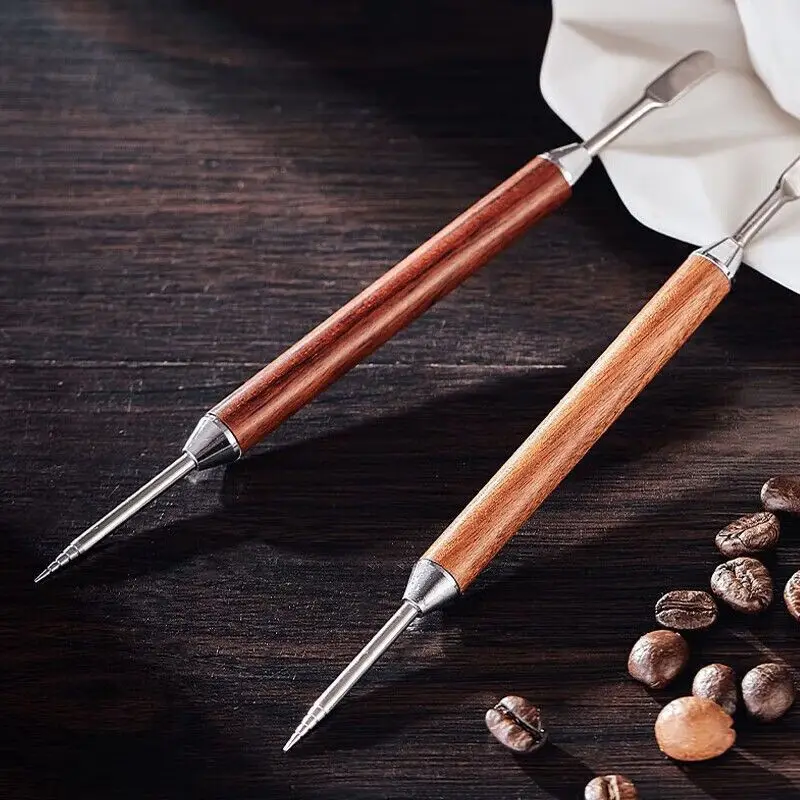 Stainless Steel Latte Art Pen Coffee Etching Needle with Wooden Handle for Aerpress Barista Tools Cafe Decorating Gift