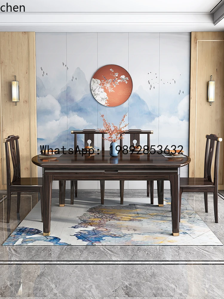 all solid wood dining table and chair combination telescopic folding small apartment household variable round dining table