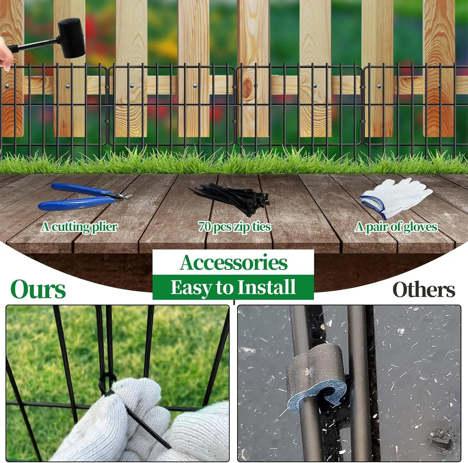 26-Panel Rustproof Metal Garden Fence, 28ft x 17in, No-Dig Animal Barrier for Dogs & Rabbits