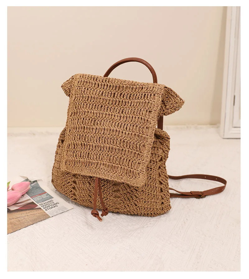 2023 New Women Handmade Straw Backpack Mini Summer Travel Bags Casual Holiday Backpack 2 Colors Drop Shipping