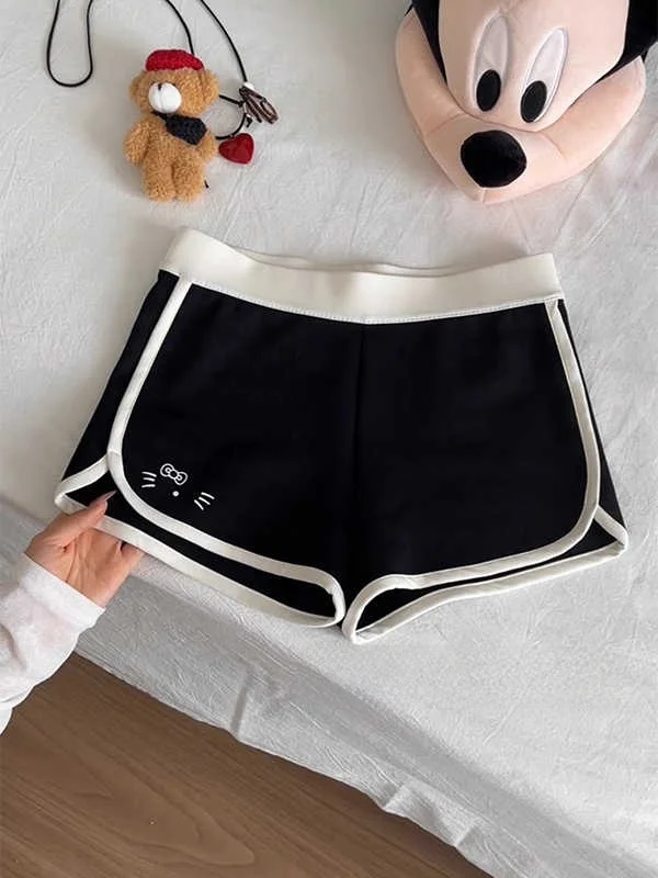 

Summer 2025 American Style Hot Girl Color Block Kitty Print Shorts Women Casual Slimming Small Size Casual Pants