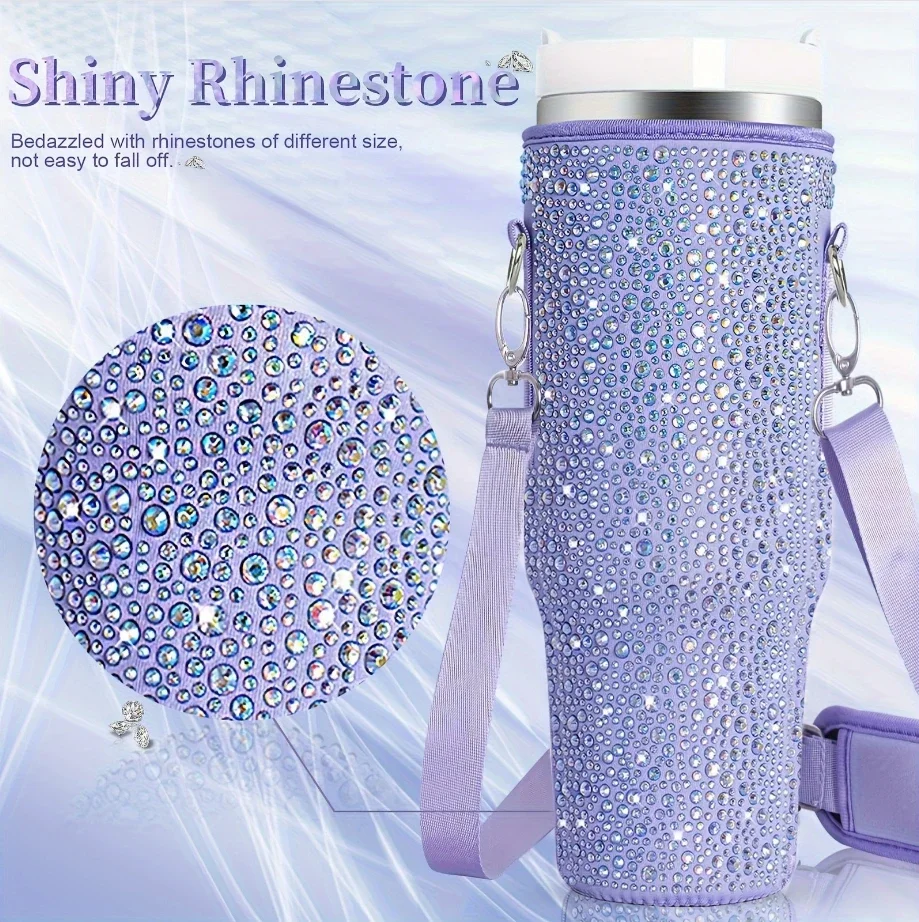 6 colors shiny rhinestone Lanyard cup protection case bag vacuum bottle compatitable for Stanley 40oz accessories vehicle