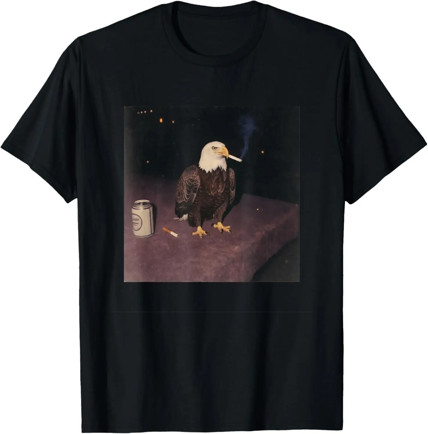Funny Smoking Bald Eagle Cigarette Beer Gen Z Cursed Meme T-Shirt 100% Cotton Trendy Y2K Short-Sleeve Tee – Soft, Quick-Drying,