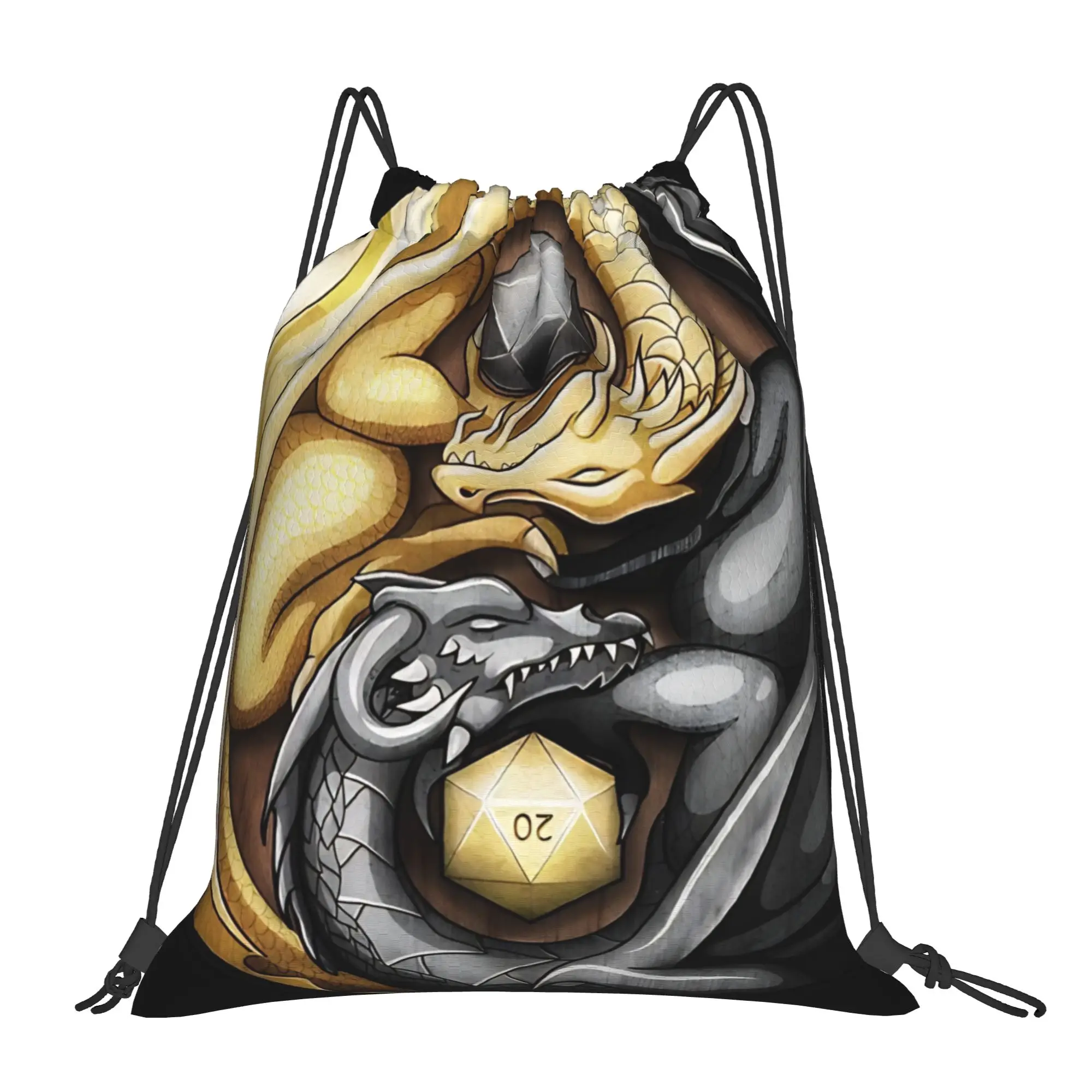 DND Yin Yang Dragons Portable Sports Riding Gym Drawstring Storage Sporty Backpacks