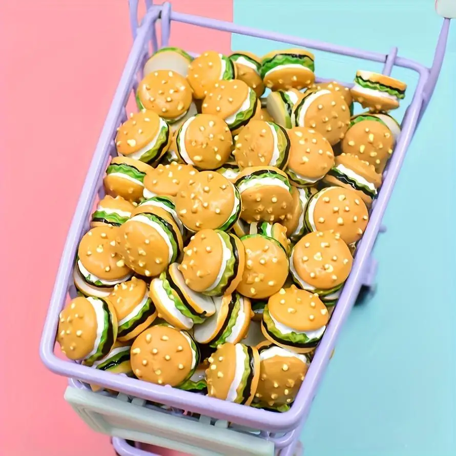 Joyería DIY: Juego de 10 mini cuentas con forma de hamburguesa hechas de resina, perfectas para proyectos de joyería DIY y decoración del hogar.