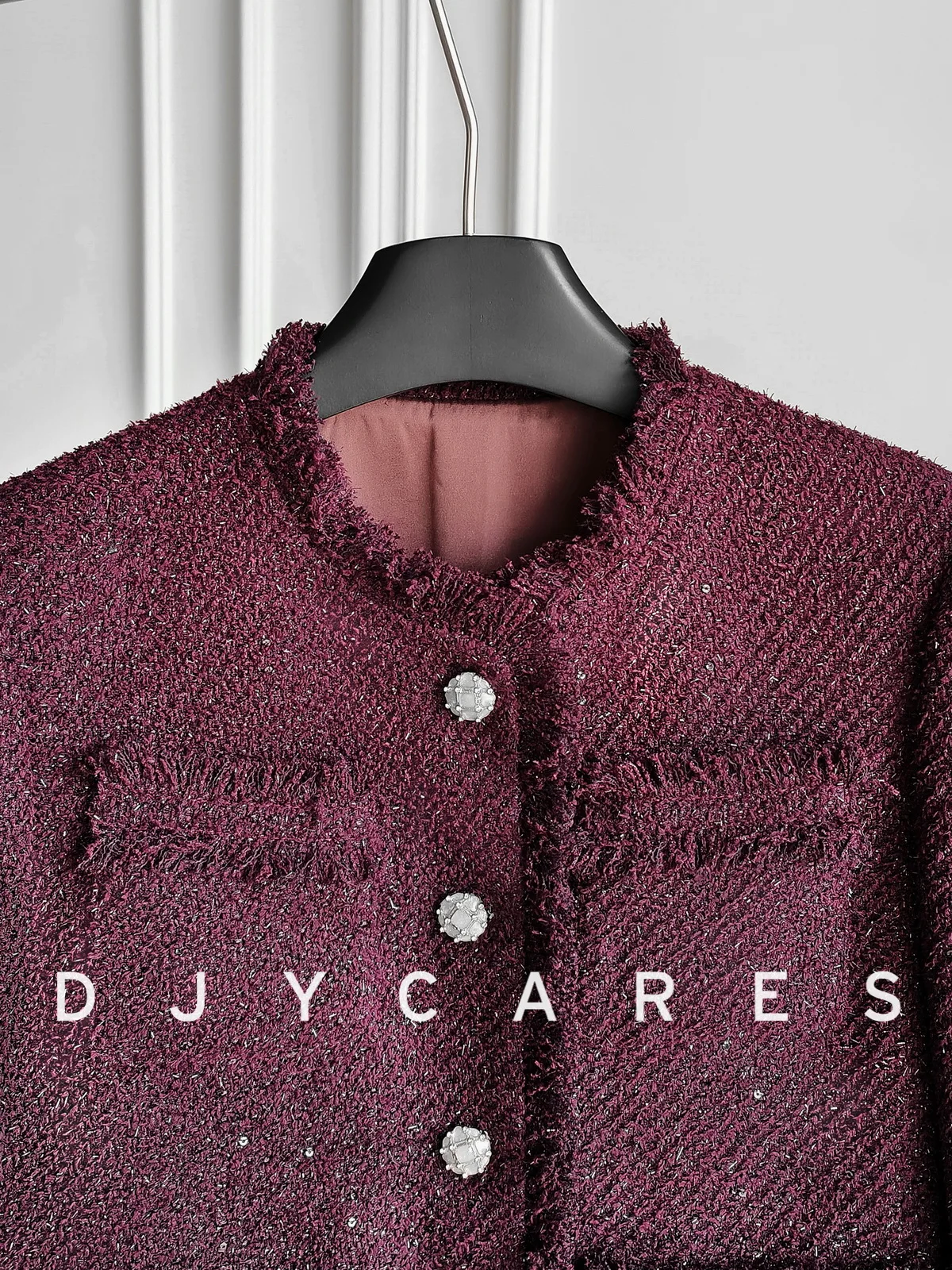 New  Coarse tweed dark red exquisite fashionable jacket wool top big  size