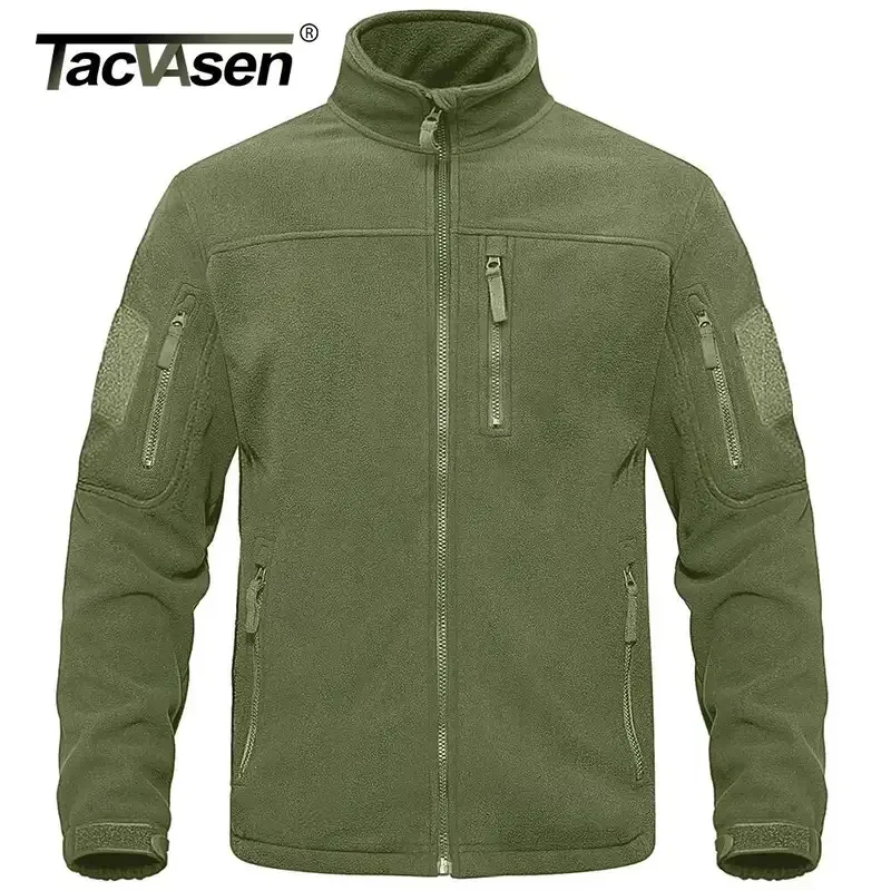 

TACVASEN Full Zip Up Green Fleece Jacket Thermal Warm Work Coats Mens Zipper Pockets Jacket Hiking Training Outwear Windbreaker