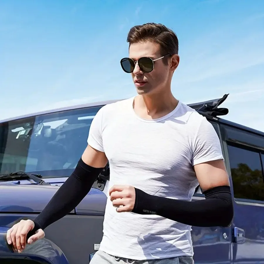 4 Pares de Mangas de Proteção Solar em Seda Gelada, Mangas Anti-UV Refrescantes para Ciclismo, Condução e Esportes ao Ar Livre Unissex