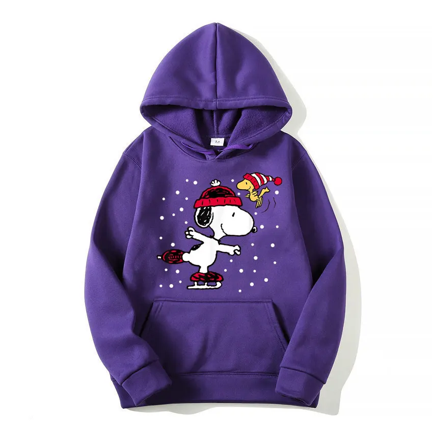 Snoopy and Woodstock Skate Holiday Hoodie Cartoon Fashion Couple Oversized Sweatshirt Tops Spring Autumn Pullover