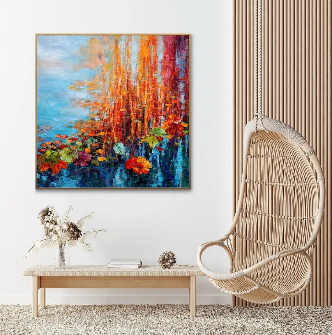 Large Hand Painted Bright Strong Color Palette Knife Square Modern Abstract Oil Painting Colorful Wall Art Handmade Painting