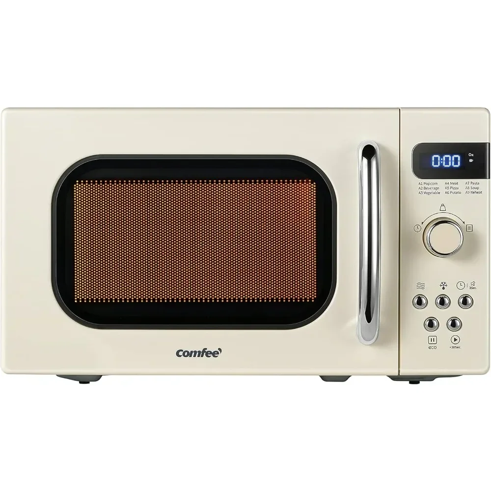 Retro Small Microwave Oven with Compact Size, 9 Preset Menus, Position-Memory Turntable, Mute Function, for 0.7 Cu Ft/700W