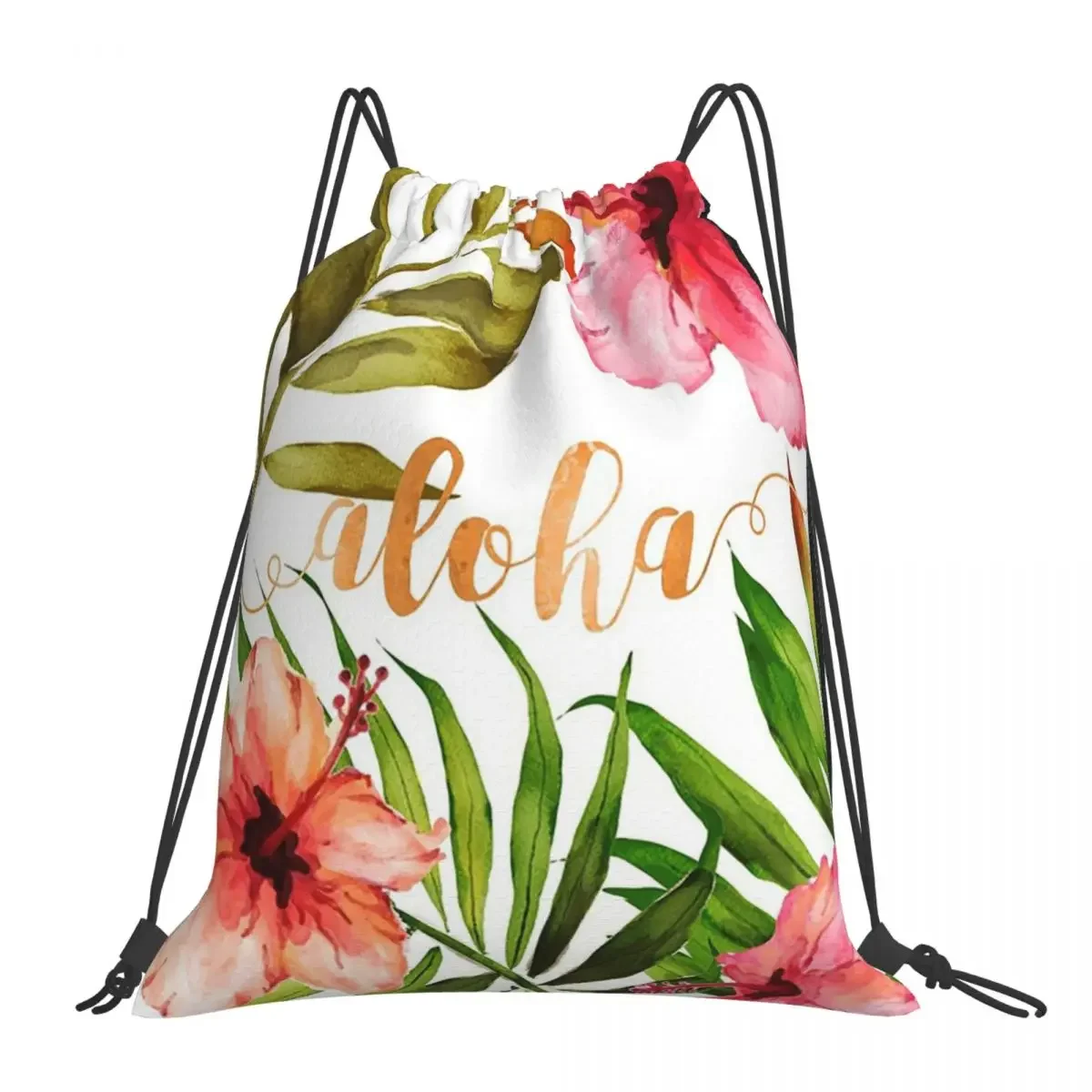 

Aloha Tropical Hawaiian Floral Watercolor Backpacks Drawstring Bags Drawstring Bundle Pocket Sports Bag BookBag Travel School