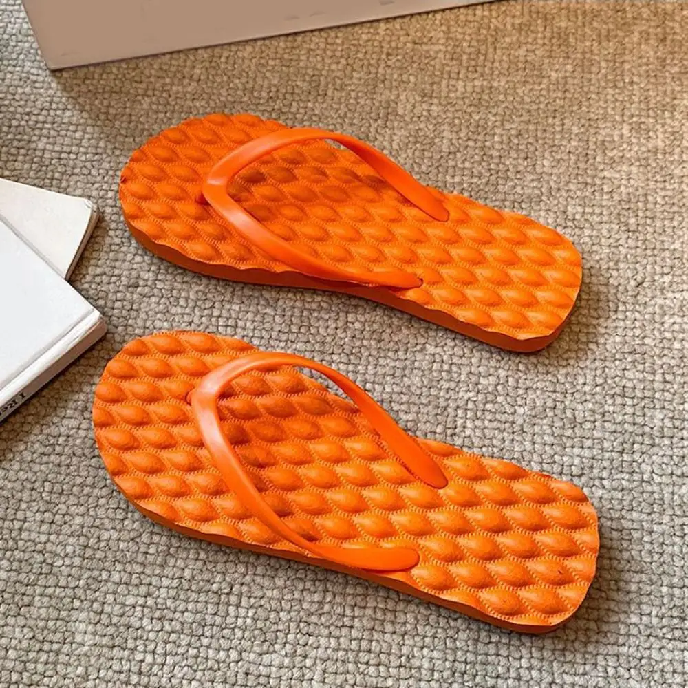 Simple Solid Color Flat Soled Slippers Massage Anti Slip Platform Flip Flops Clip Toe Beachwear Home Slides Sandals Men