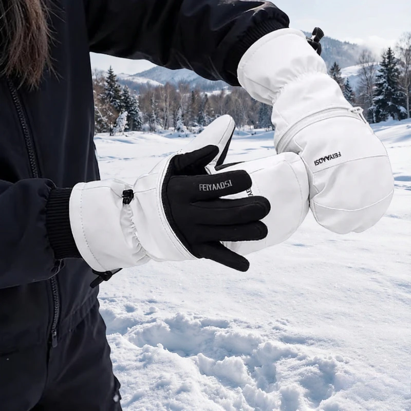 Touchscreen Ski Mittens, Winter Snow Gloves with Built-In Wrist Supports, a Partially Removable Liner and Water-Repellent Fabric