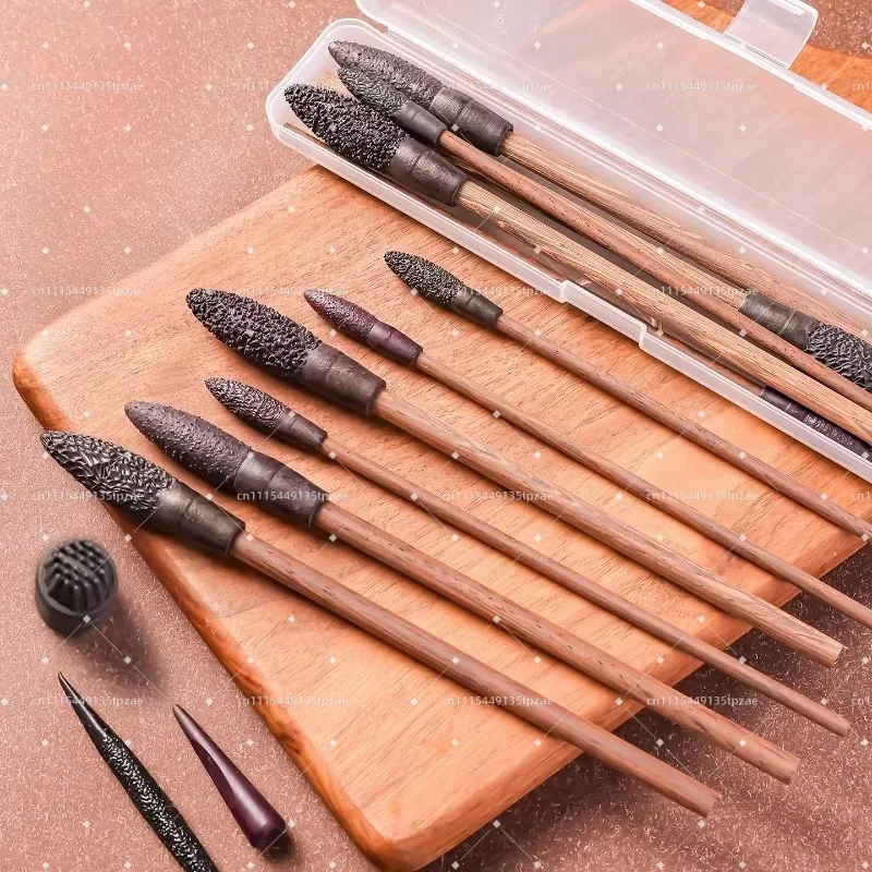 9Pcs Clay Sculpture Texture Stick Tools Rough Plush Texture DIY Soft Pottery Shaping Pen Set Polymer Clay Tools
