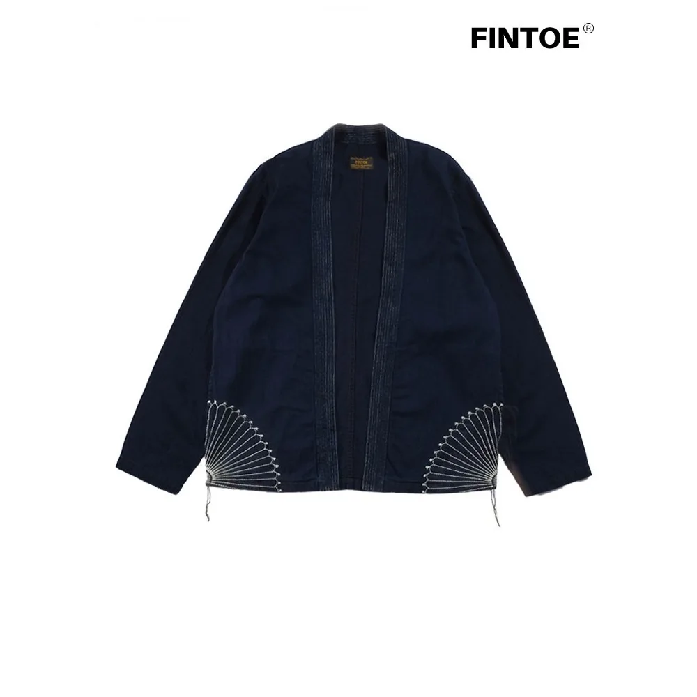 Pure Cotton Denim Retro Japan Style Embroidery Casual Streetwear Jacket Shirt