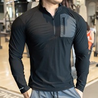 Long sleeve Quick Dry outdoors Workout Running T-shirts Fitness Breathable Gyms men Clothing Jogger Zipper pocket Sports Shirts
